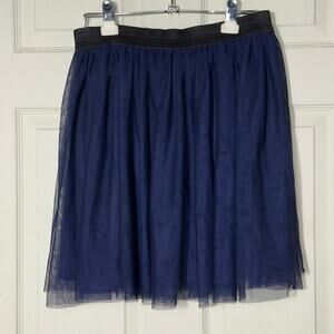Seventeen Blue Tulle Skirt with wide Black Bands Sz Large